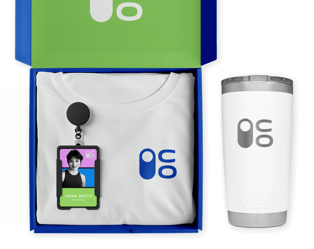 Branded drinkware in new hire onboarding kits