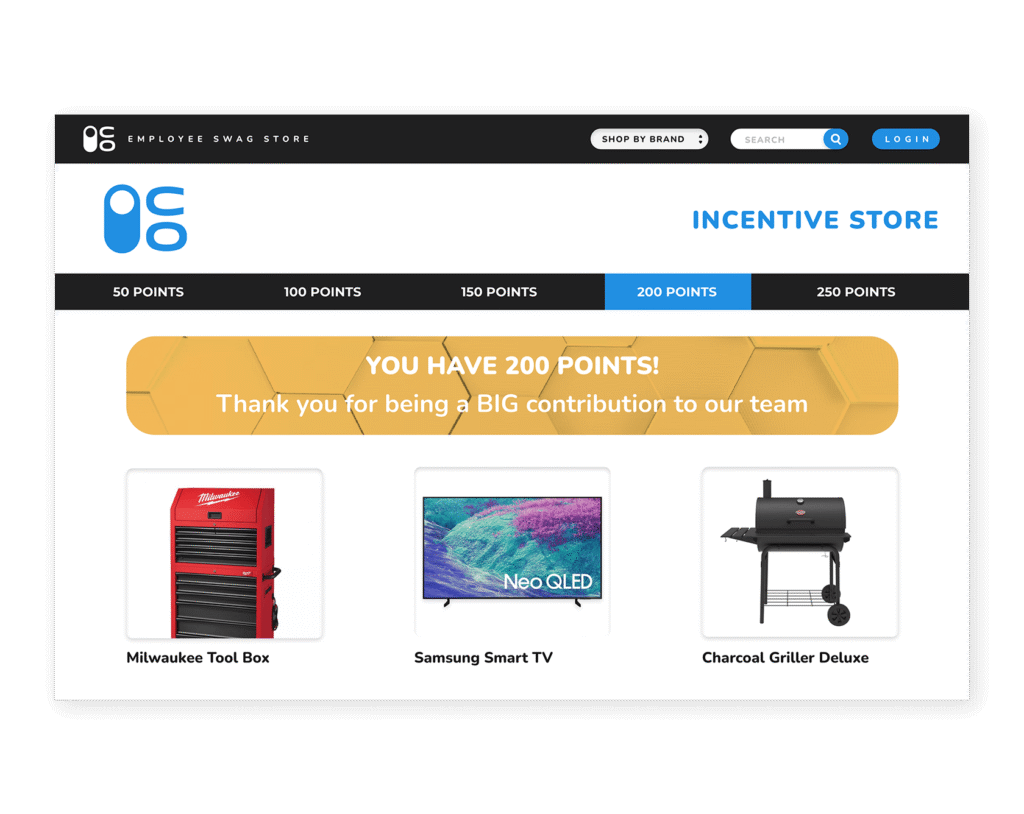 Incentive store rewarding safe behavior with branded gear