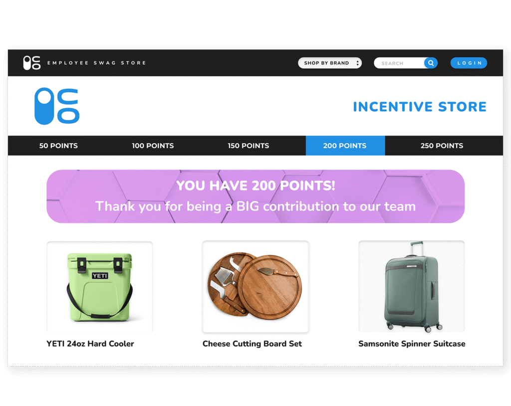 Incentive store with premium branded recognition gifts