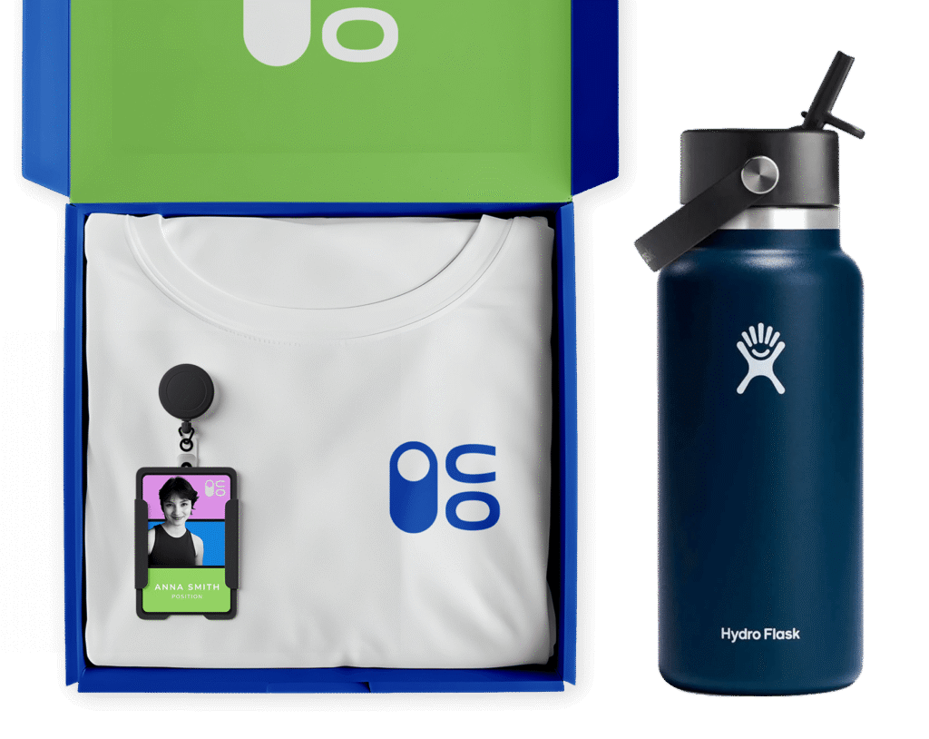 New hire onboarding kits with branded welcome gifts